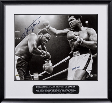 Muhammad Ali and Joe Frazier Dual Signed B&W Framed 26x24 Photograph (PSA/DNA)